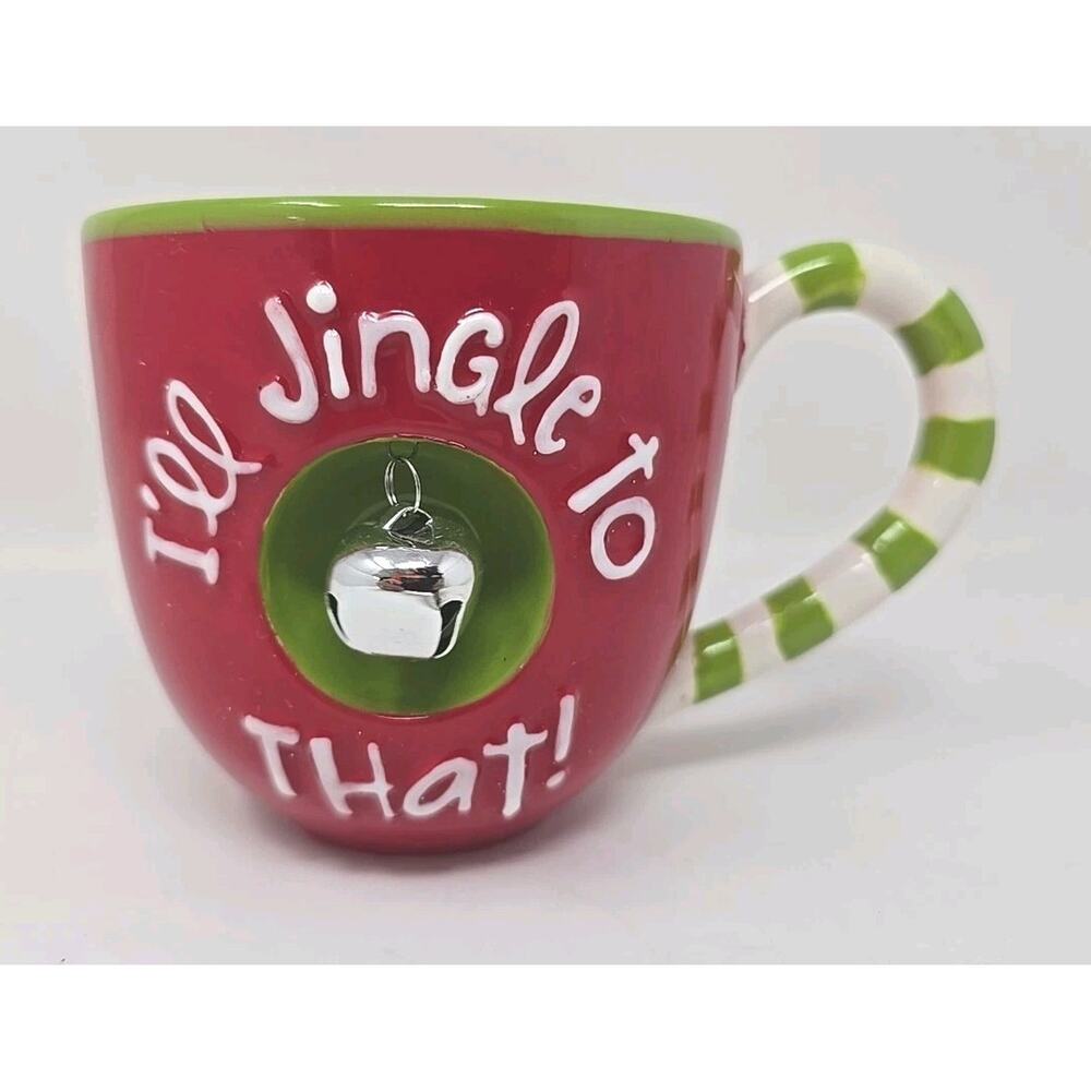 Hallmark I'll Jingle to That Bell Coffee Mug Striped Handle Working Bell U307